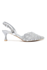 EVENING SLING HEEL-SILVER