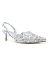 EVENING SLING HEEL-SILVER