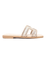 EMBELLISHED ORNATE CUT SLIDE-BEIGE