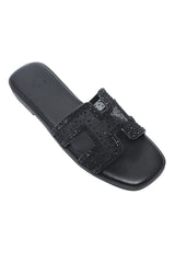 EMBELLISHED ORNATE CUT SLIDE-BLACK
