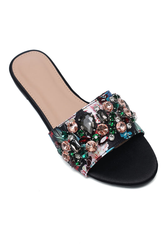 JEWEL BLOOM SIGNATURE SLIDE-BLACK