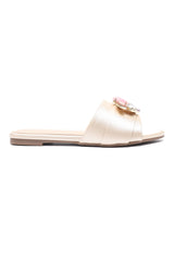 MULTI STONE EMBELLISHED SLIDE-BEIGE