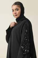 CLASSIC WIDE CUFF EMBROIDERED ABAYA-BLACK