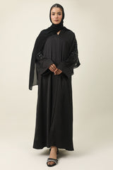 CLASSIC WIDE CUFF EMBROIDERED ABAYA-BLACK