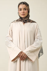 CLASSIC WIDE CUFF EMBROIDERED ABAYA-BEIGE