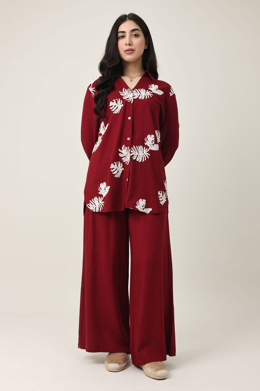 MONSOON LEAF CO-ORD-BURGUNDY