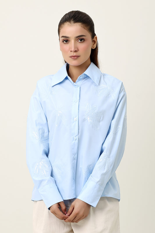 NATURE INSPIRED EMBRIODERD SHIRT-BLUE