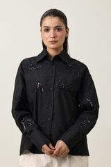 NATURE INSPIRED EMBRIODERD SHIRT-BLACK