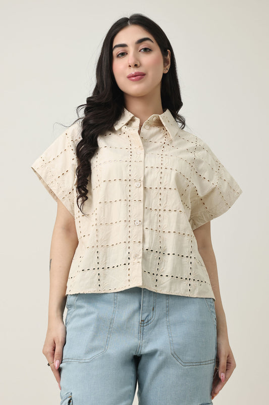 BREEZE EYELET SHIRT-BEIGE