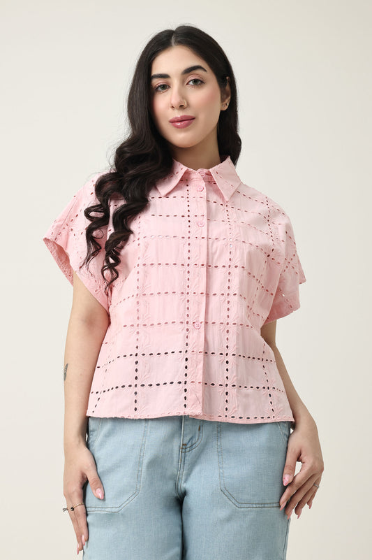 BREEZE EYELET SHIRT-PINK