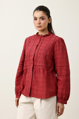 RUFFLE COLLAR SHIRT-BURGUNDY