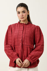 RUFFLE COLLAR SHIRT-BURGUNDY