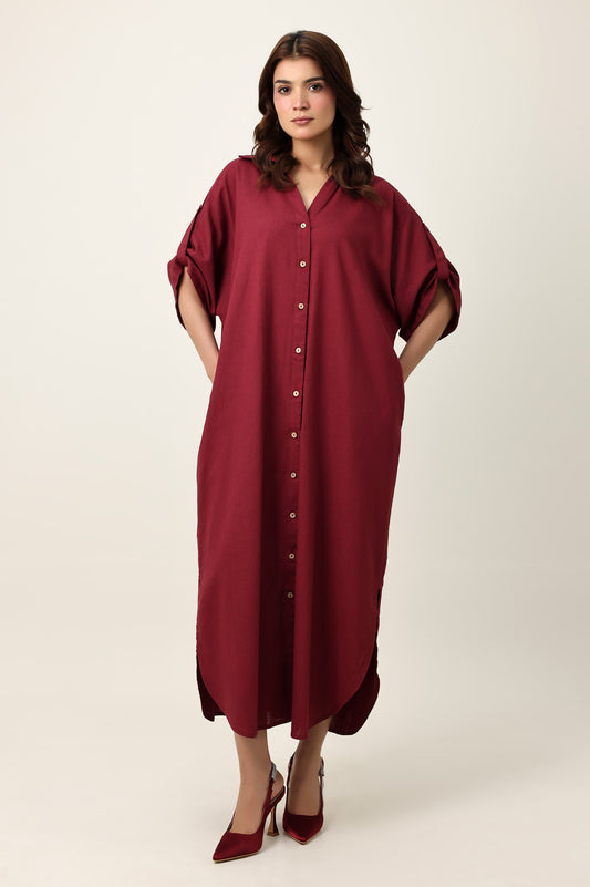 CONTEMPORARY LOOSE FIT DRESS-BURGUNDY