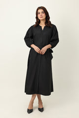 BELTED MIDI DRESS-BLACK