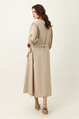 BELTED MIDI DRESS-BEIGE