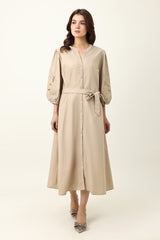 BELTED MIDI DRESS-BEIGE