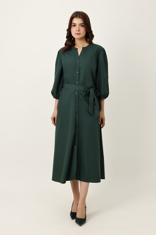 BELTED MIDI DRESS-GREEN