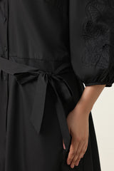 BELTED MIDI DRESS-BLACK