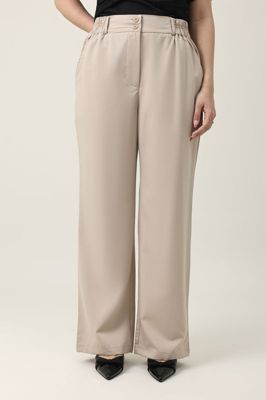 HIGH WAIST WIDE BOTTOM-BEIGE