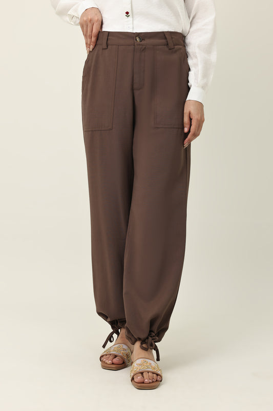 EASY FIT TIE HEM BOTTOM-COFFEE