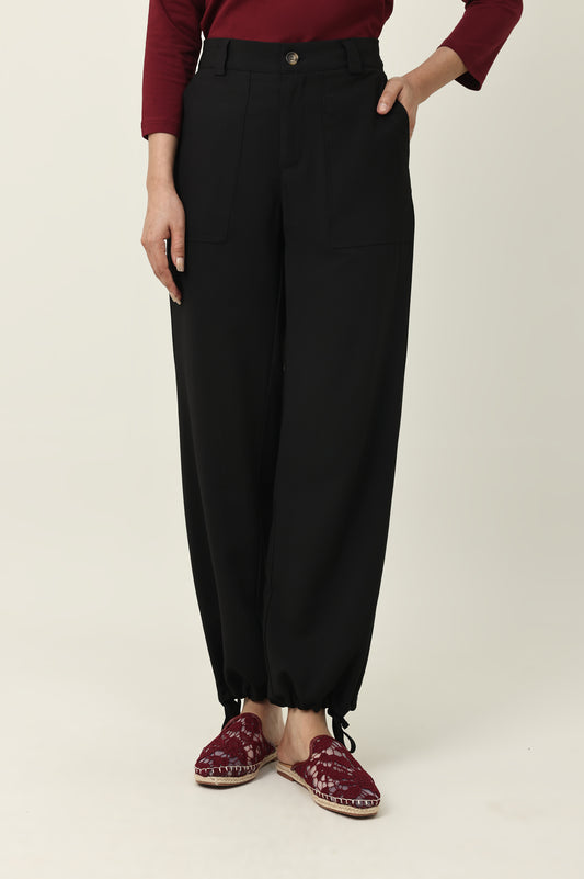 EASY FIT TIE HEM BOTTOM-BLACK