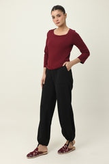 EASY FIT TIE HEM BOTTOM-BLACK
