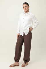 EASY FIT TIE HEM BOTTOM-COFFEE