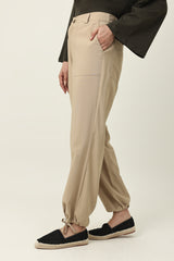 EASY FIT TIE HEM BOTTOM-BEIGE