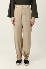 EASY FIT TIE HEM BOTTOM-BEIGE