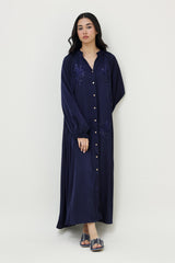 ELEGANT BLOOM EMBELLISHED DRESS-NAVY