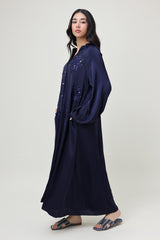 ELEGANT BLOOM EMBELLISHED DRESS-NAVY