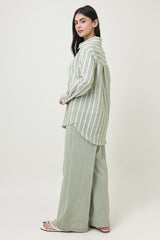 COASTLINE STRIPED LINEN CO-ORD SET-OLIVE