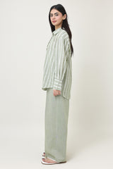 COASTLINE STRIPED LINEN CO-ORD SET-OLIVE