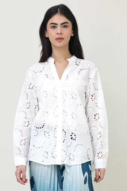 EMBROIDERED POPLIN SHIRT-WHITE
