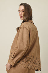 LASER SCALLOP JACKET SHIRT-BROWN