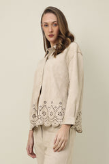 LASER SCALLOP JACKET SHIRT-BEIGE