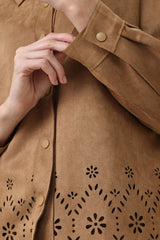 LASER SCALLOP JACKET SHIRT-BROWN