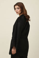 ELEGANCE LASER CUT BELTED SHIRT-BLACK