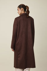 SUEDE TRACE LONG COAT-COFFEE