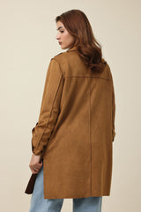 SUEDE LONGLINE COAT-BROWN
