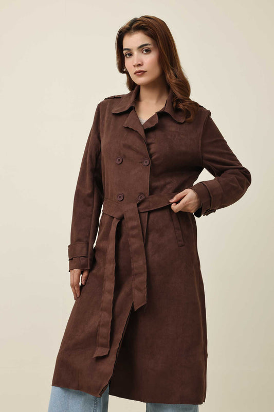 SUEDE TRENCH COAT-COFFEE