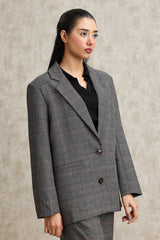 PLAID PERFECTION BLAZER-GREY-BROWN