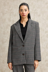 PLAID PERFECTION BLAZER-GREY-BROWN