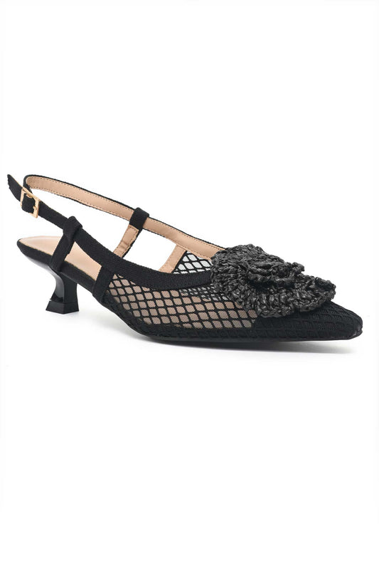 SHADOW LATTICE ROSE SLINGBACK-BLACK