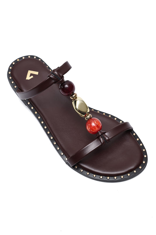 ELEGANT BEAD LINK SANDALS-COFFEE