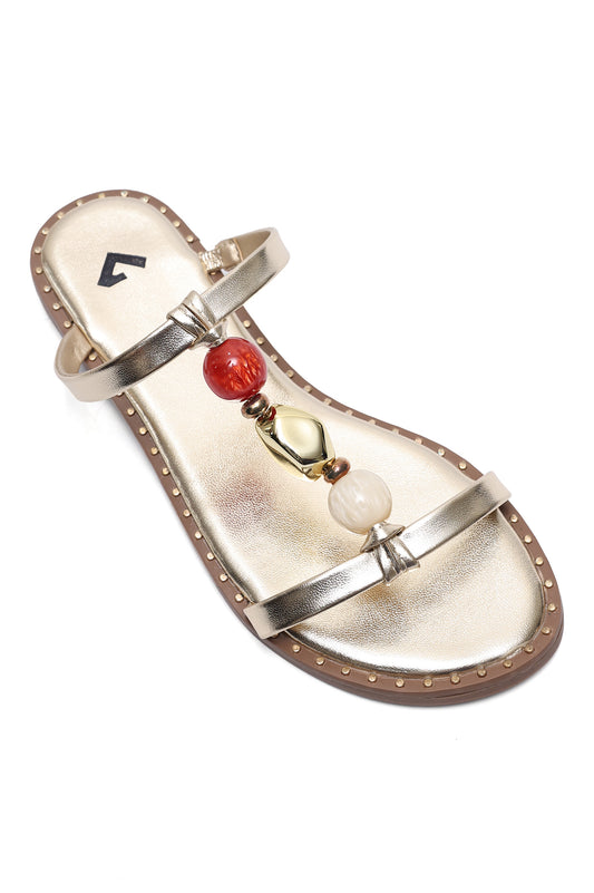 ELEGANT BEAD LINK SANDALS-GOLD