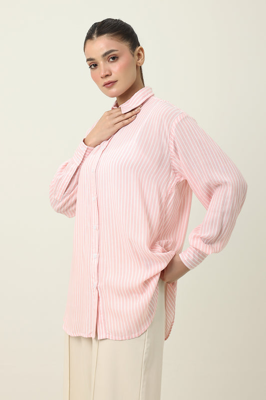 STRIPE TUNIC SHIRT-PINK