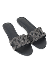CRYSTAL GLAMOUR SLIDES-BLACK