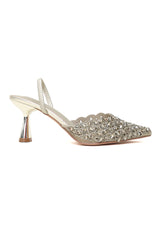 CRYSTAL BLOSSOM EMBELLISHED MULES-LT-GOLD