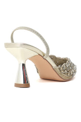 CRYSTAL BLOSSOM EMBELLISHED MULES-LT-GOLD